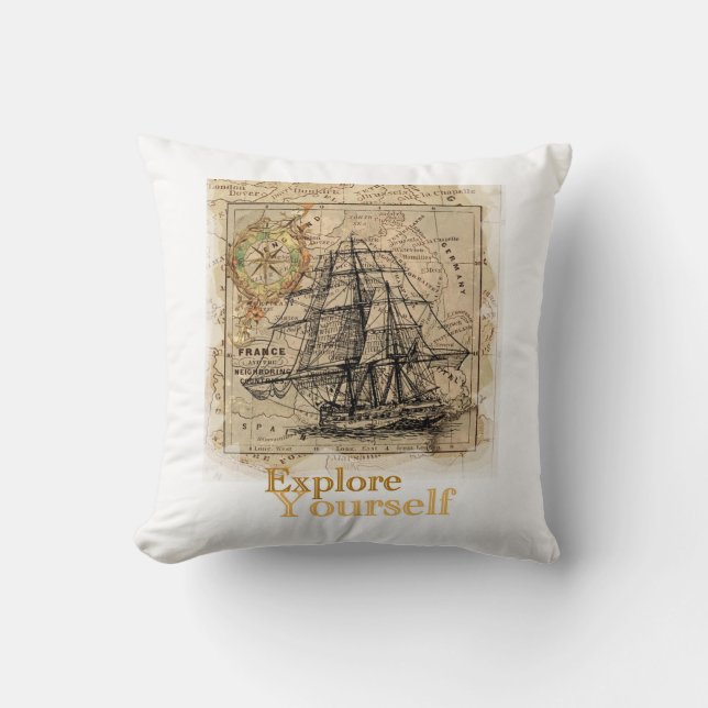 Coussin Carte du monde vintage (Recto)