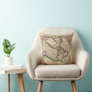Coussin Carte du monde vintage 1609