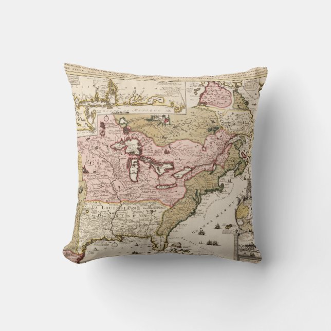 Coussin Carte française médiévale Amérique du Québec/de (Recto)