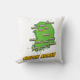 Coussin Carte illustrée de la Corée du Sud dans le style P