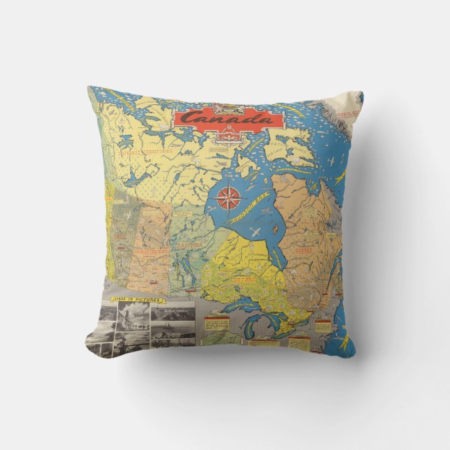 Coussin Carte imagée du Canada - points de repère (Recto)