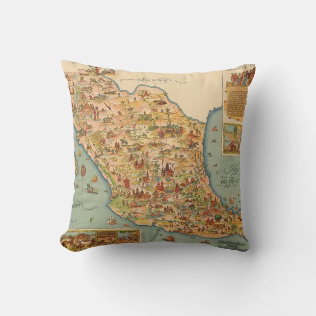 Coussin Carte imagée du Mexique (Recto)