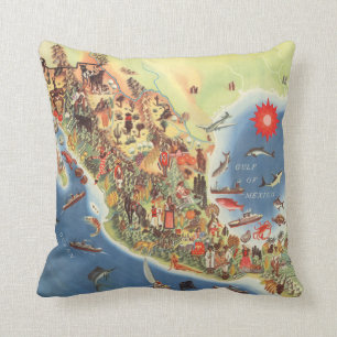 Coussin Carte imagée du Mexique par Miguel Gomez la Médi
