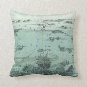 Coussin Carte imagée vintage du port de Boston (1897)
