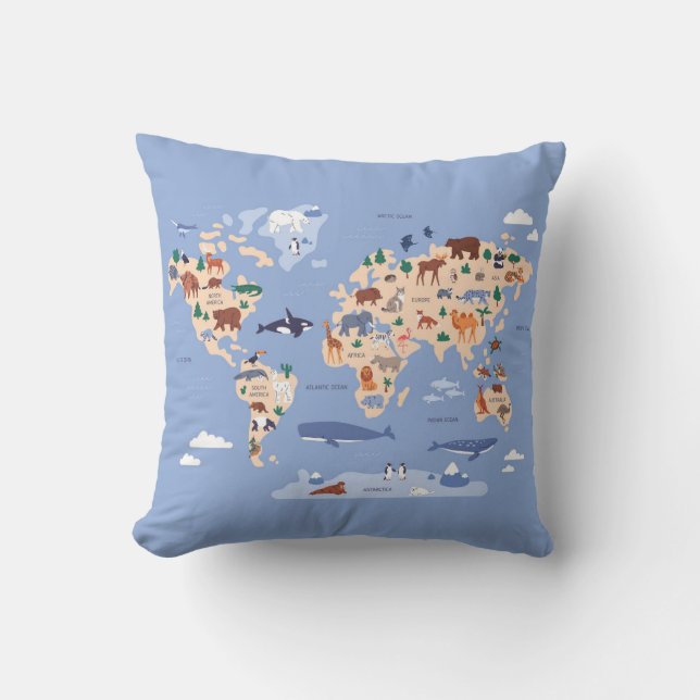 Coussin Carte Kids World mignonne Whimsical Modern (Recto)