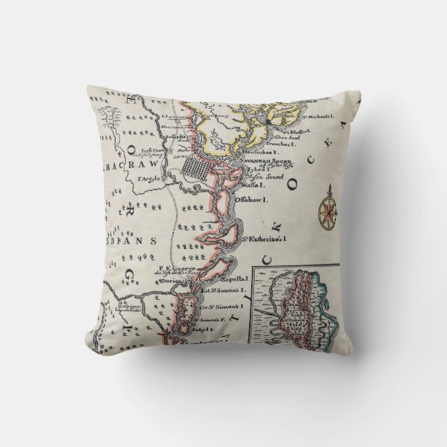 Coussin Carte : L'Amérique du Nord, C1700 (Recto)