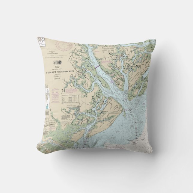 Coussin Carte marine du détroit de Sainte-Hélène à la rivi (Recto)