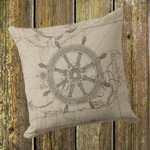 Coussin Carte nautique avec roue du navire