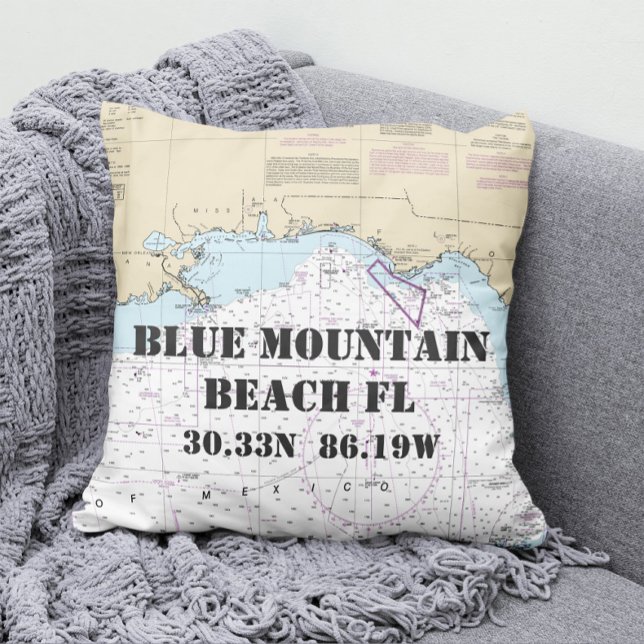 Coussin Carte nautique Blue Mountain Beach FL ORDRE PERSON (Créateur téléchargé)