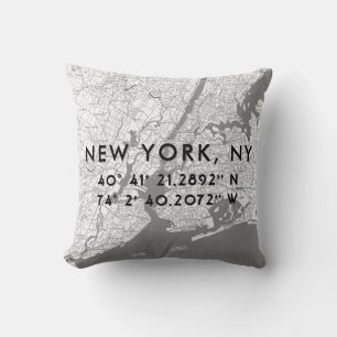 Coussin Carte personnalisée de la ville de New York gris