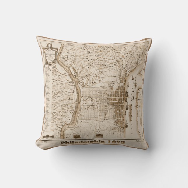 Coussin Carte Philadelphie 1875, réplique (Recto)