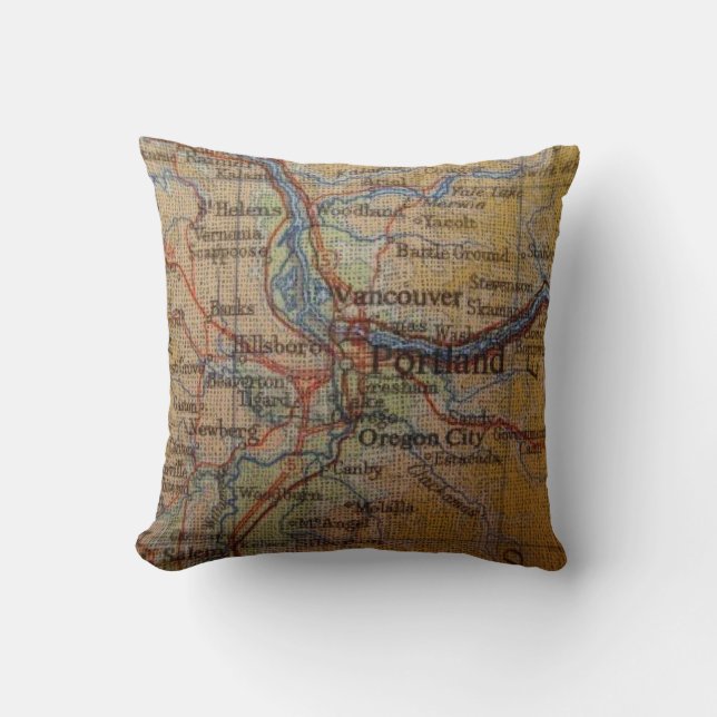 Coussin Carte rustique de Portland Orégon (Recto)