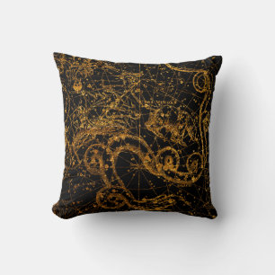 Coussin Carte Stellaire Céleste Astrologique Dragon Doré D