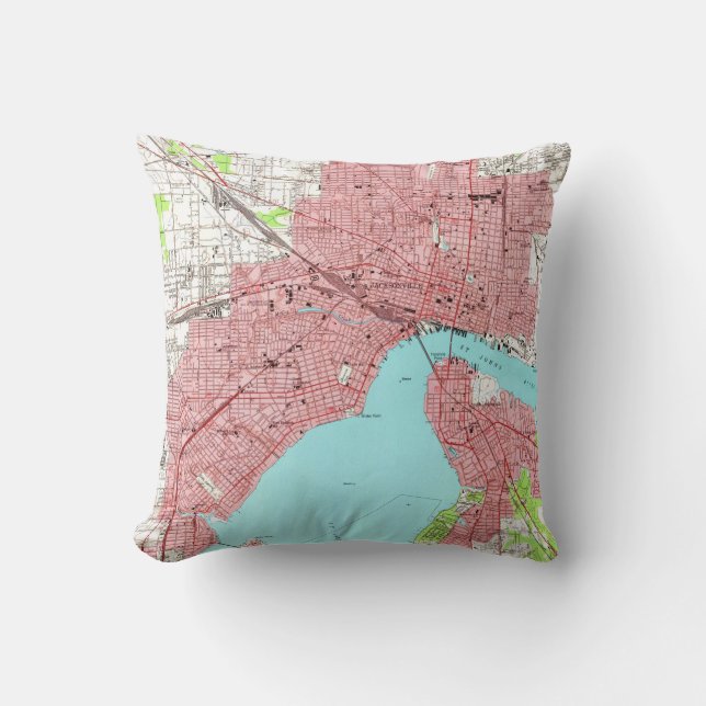 Coussin Carte vintage de Jacksonville Florida (1950) (Recto)