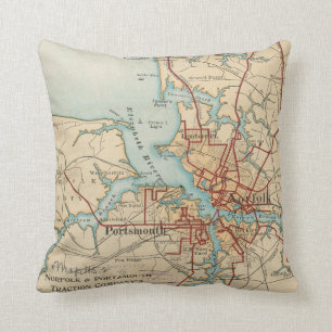 Coussin Carte vintage de la Norfolk et de Portsmouth VA