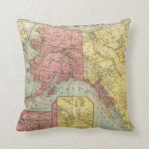 Coussin Carte vintage de l'Alaska et du Canada (1901)
