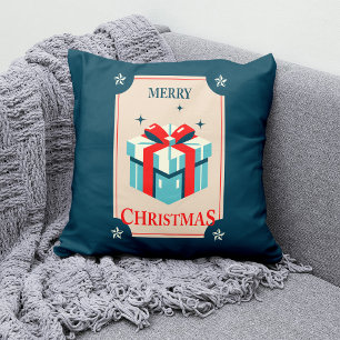 Coussin Carte Vintage De Noël Avec Boîte Cadeau Festif