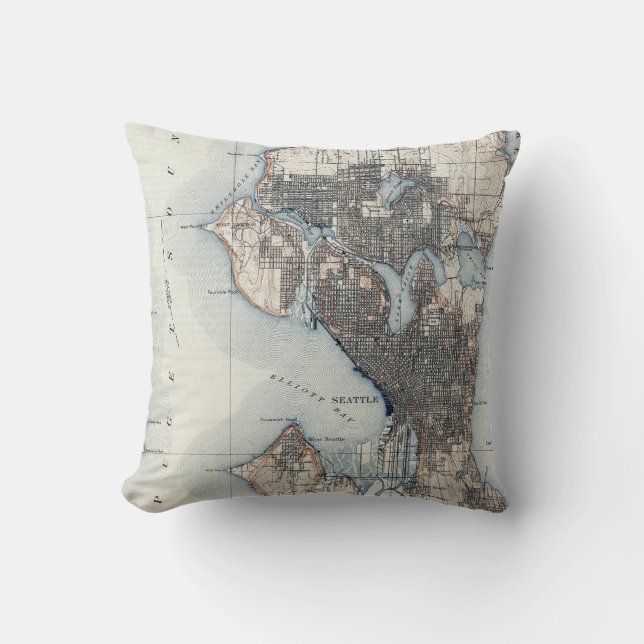 Coussin Carte vintage de Seattle Washington (Recto)