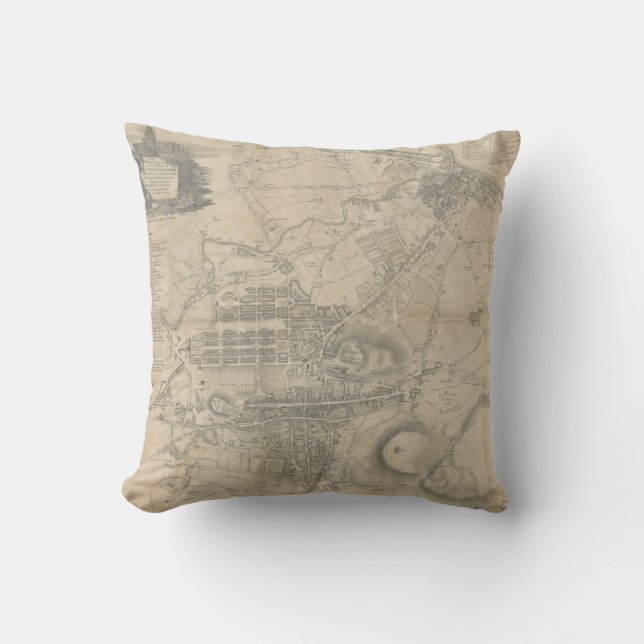 Coussin Carte vintage d'Edimbourg Ecosse (1818) (Recto)