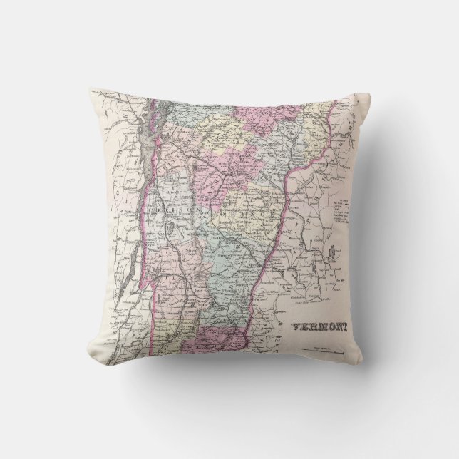 Coussin Carte vintage du Vermont (1855) (Recto)