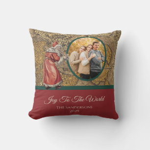 Coussin Carte vintage Joy to the World Santa Claus Throw P