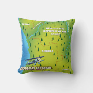 Coussin Carte vintage magnifique du fleuve Congo