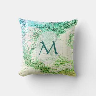 Coussin Carte Vintage verte cool de l'Amérique du Nord Mon