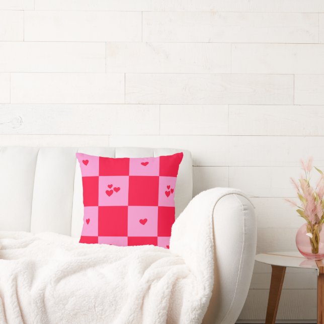 Coussin Cartes Grille rose et rouge (Canapé)