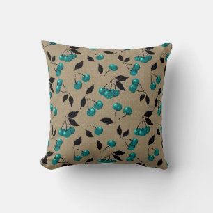 Coussin Cartographie mignon cerise bleu baie noir feuille 