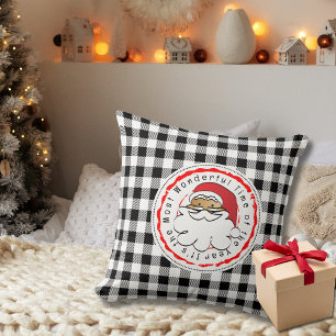 Coussin Carton de Noël Ethnic Père Noël noir blanc plaid