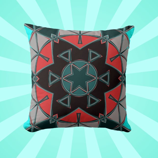 Coussin Carton Mandala bleu rouge et noir (Créateur téléchargé)
