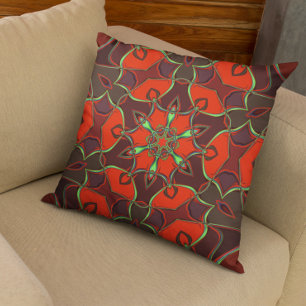 Coussin Carton Mandala Flower rouge et Turquoise