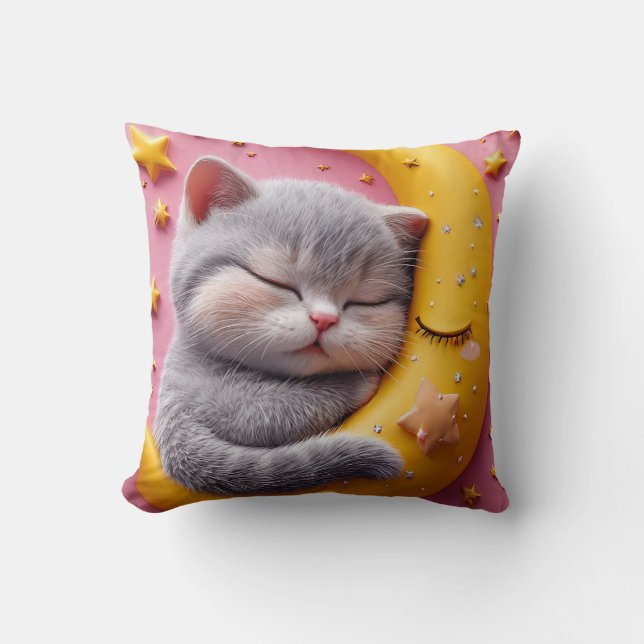 Coussin Cartoon cat sur la lune (Recto)