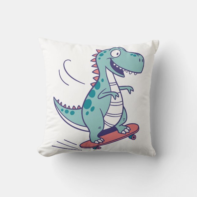 Coussin Cartoon cool T-Rex sur skateboard (Recto)