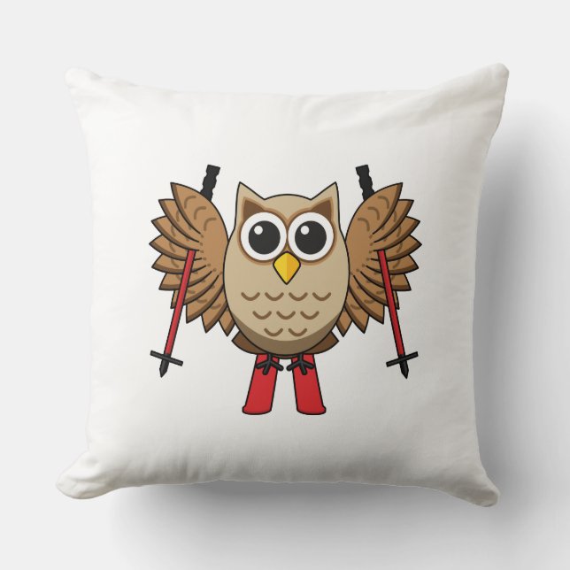 Coussin Cartoon de ski de Chouette (Recto)