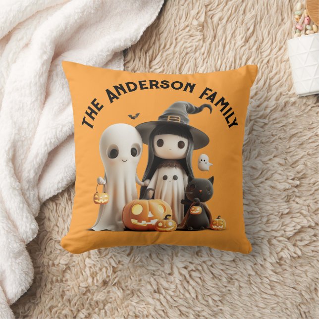 Coussin Cartoon mignon sorcier fantôme Citrouilles famille (Couverture)