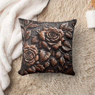 Coussin Carving en bois complexe de Roses sur panneau Brow