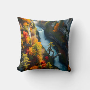 Coussin Cascade du Canyon d'Automne – Paysage de Forêt Aut