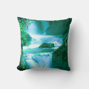 Coussin Cascade serène en bleu et vert