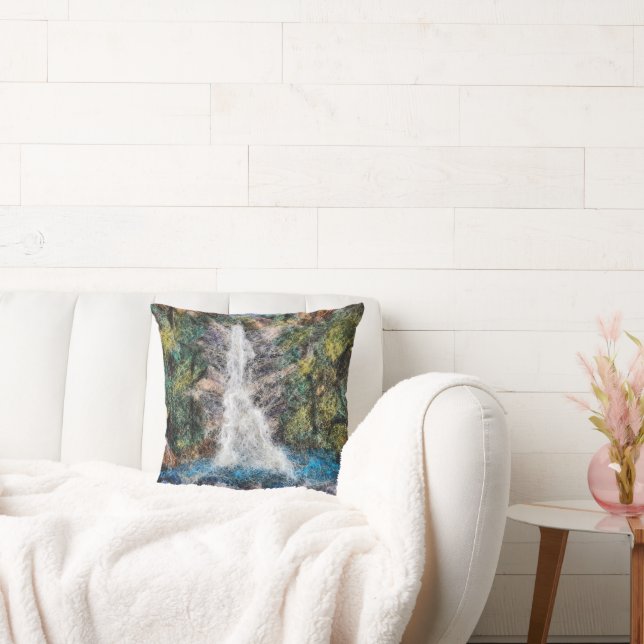 Coussin Cascades Aiguille laine Felting Art bleu (Canapé)