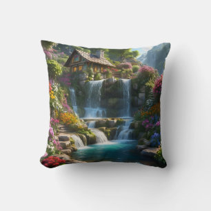 Coussin Cascades cabines de montagne paisibles fleurs