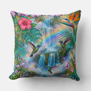 Coussin Cascades de Jungle Fantasy Colibris Arc-en-ciel