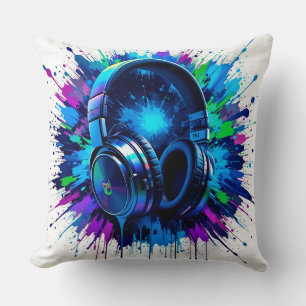 Coussin Casque vibrant sur éclaboussure de douleur colorée