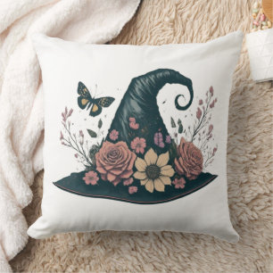 Coussin Casquette de sorcière enchantée avec fleurs