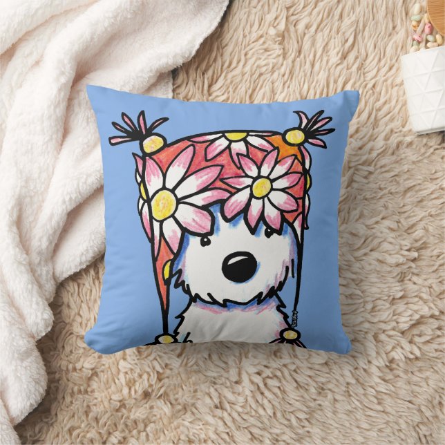 Coussin Casquette floral KiniArt Westie (Couverture)