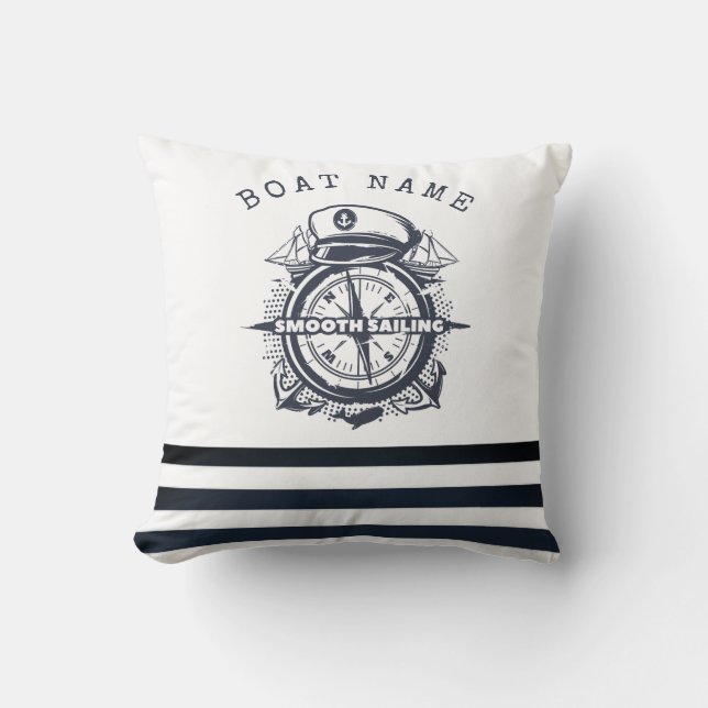 Coussin Casquette nautique, Ancre, Roue Marine Bleu rayé (Recto)
