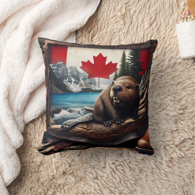Coussin Castor dans la nature sauvage canadienne avec Arri (Couverture)