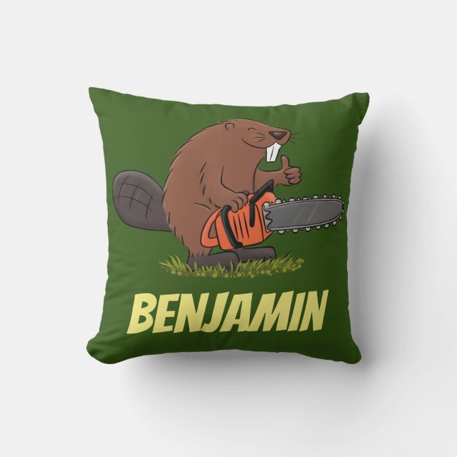 Coussin Castor drôle avec humour de dessin animé de tronço (Recto)