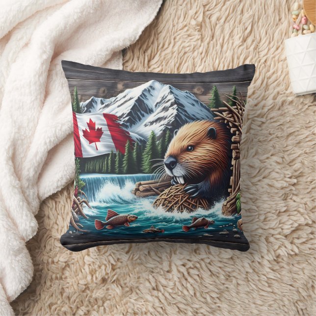 Coussin Castor près du Drapeau canadien et du ruisseau Mou (Couverture)