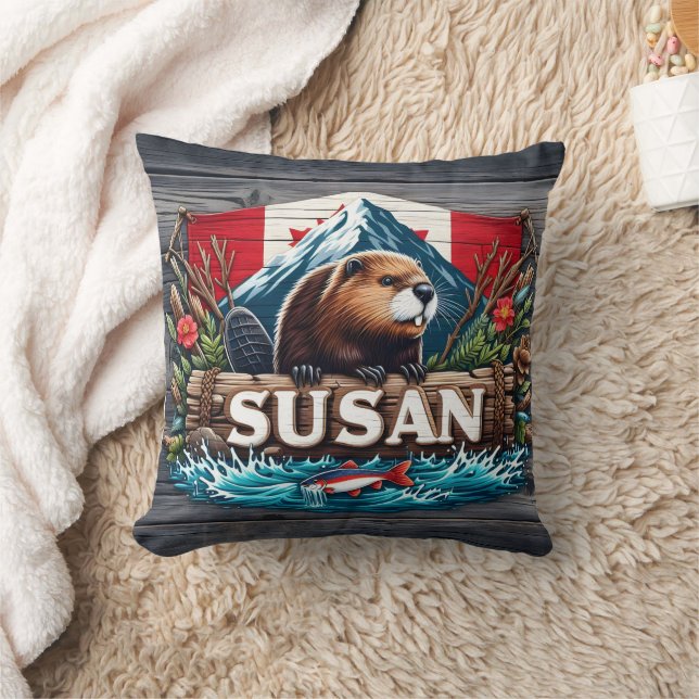 Coussin Castor rustique par Snowy Mountain (Couverture)
